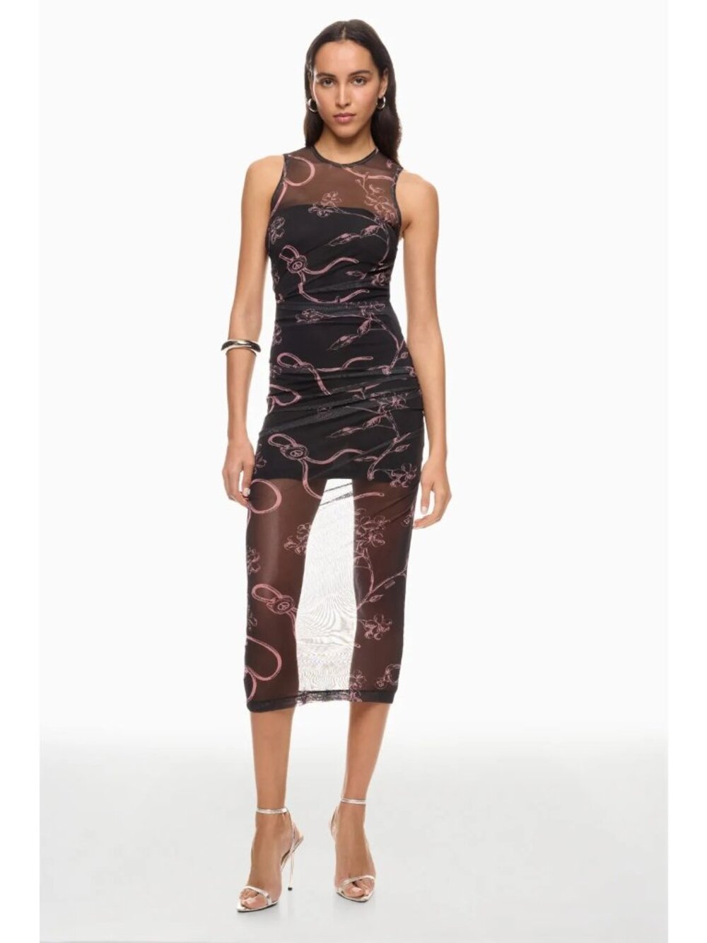 R-84. Moschino Jeans Floral Print Tulle Midi Dress